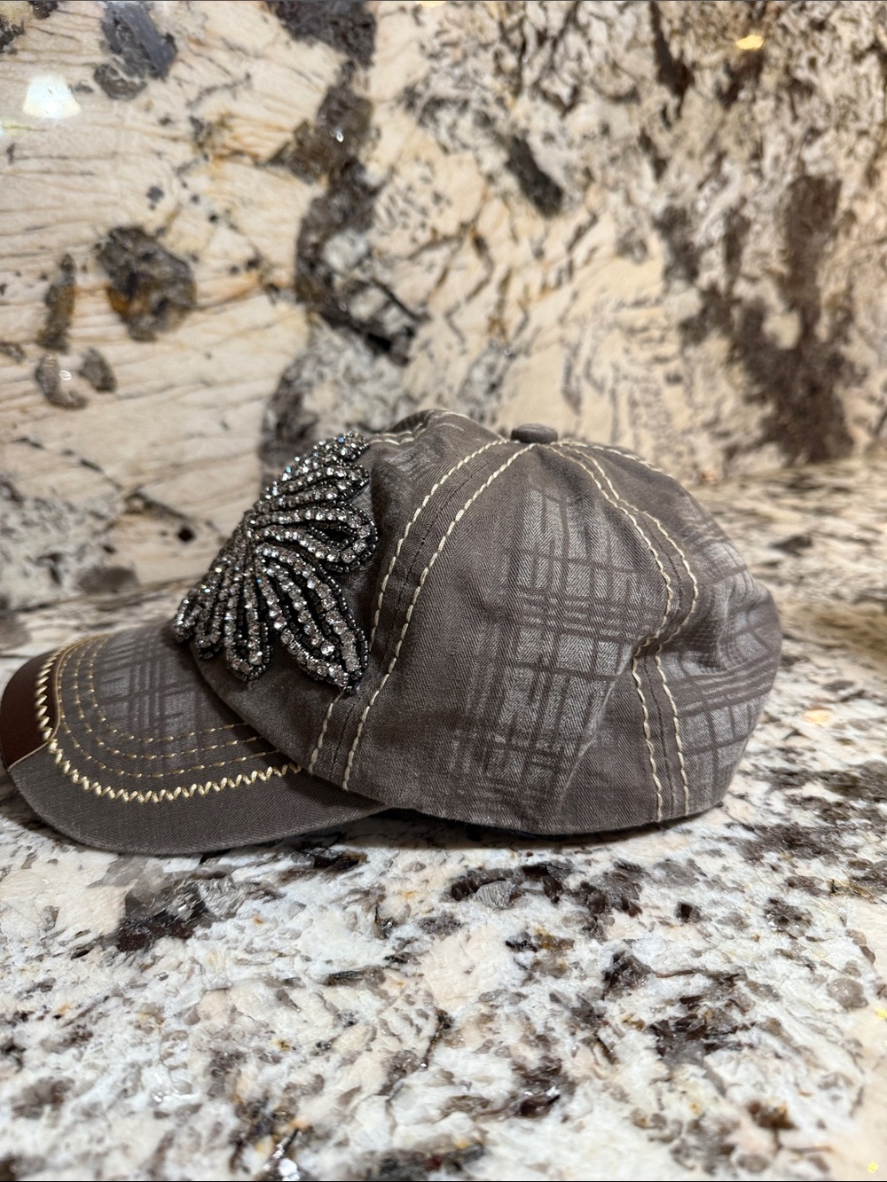 Embellished Gray Bead Applique Baseball Cap - Picture 2 of 4